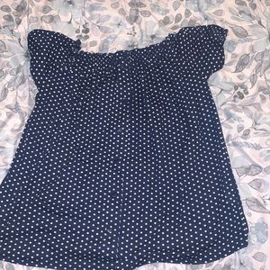 Off the shoulder polka dot shirt